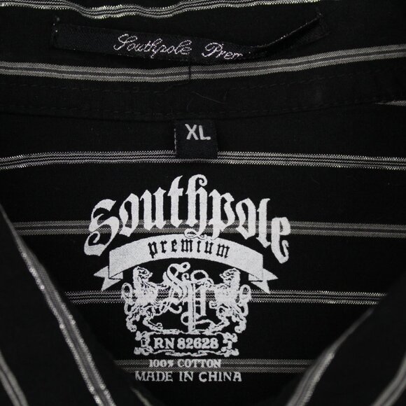 Southpole Premium Shirt Men XL Black/Silver Stripe Pearl Snap Long Sleeve Button - Picture 8 of 13